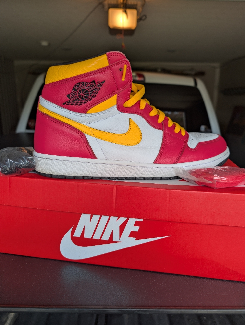 Air Jordan 1 High Top Sneakers "Fusion" - White, Red, Yellow
